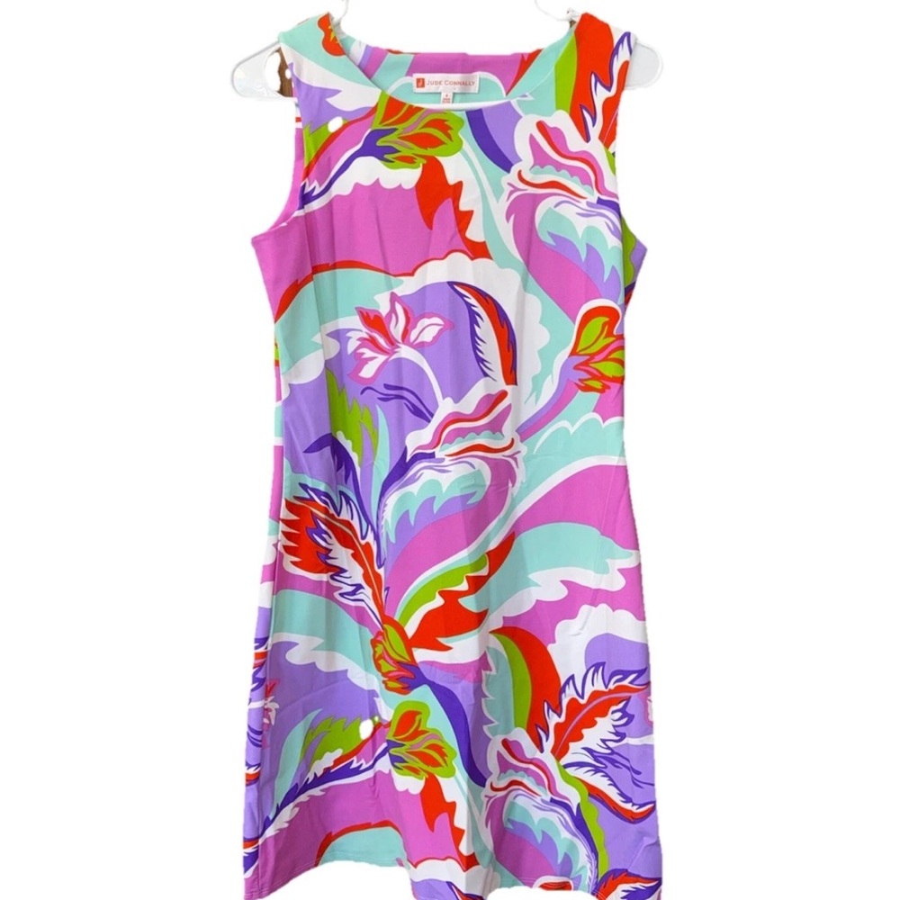 Jude Connally Dress Colorful Floral Sleeveless Sheath Vibrant Size Small